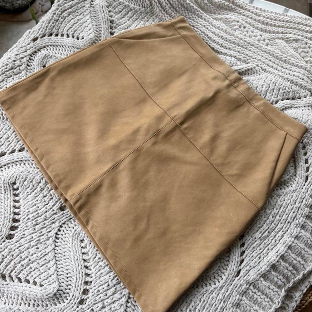 Tan Leather Shinestar Mini Skirt Large